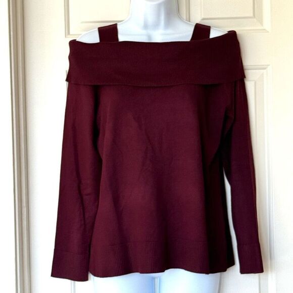 NWT Cable & Gauge Burgundy Off The Shoulder Strappy Sweater - Picture 1 of 16